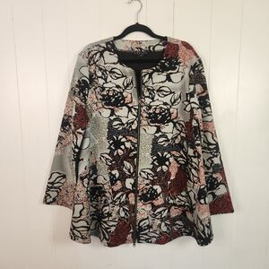 BRYN WALKER Floral Print Zip Front Coat Jacket Blazer Pockets Size XL Office